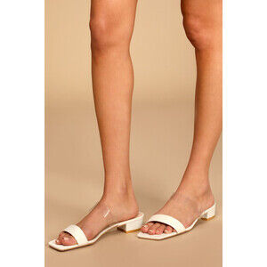 Lulus Roniah Beige Block Heel Slide Sandals - Size 8